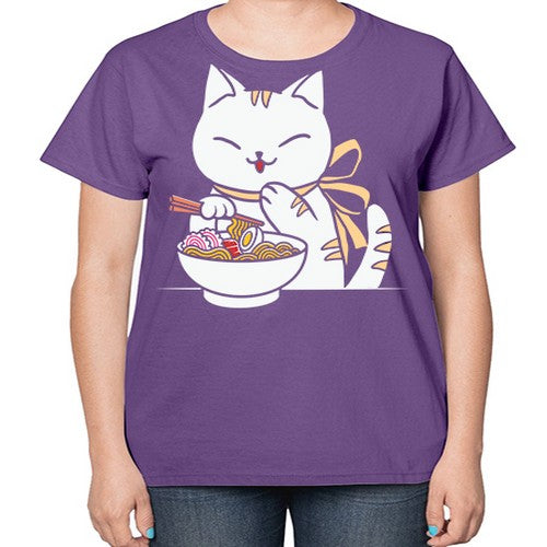 Ramen Cat Kawaii Anime Tee Japanese 280# - anime-  Ladies T-Shirt