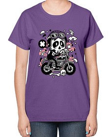 Skull Motocross 1058# - skull and bones-  Ladies T-Shirt