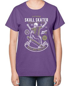 Skull Skater 1064# - skull and bones-  Ladies T-Shirt