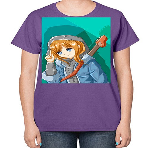 Swag and cute girl with a guitar 50# - anime-  Ladies T-Shirt