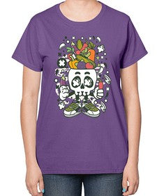 Vegetable Skull Head 1195# - skull and bones-  Ladies T-Shirt