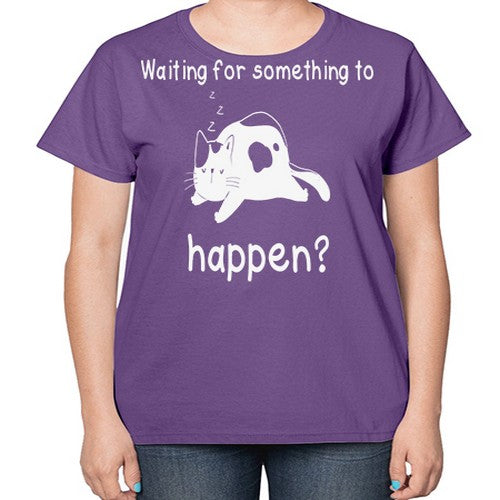 Waiting For Something Sleeping Cat 285# - anime-  Ladies T-Shirt