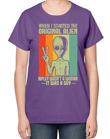 When I started the original alien 45# - ufo-  Ladies T-Shirt