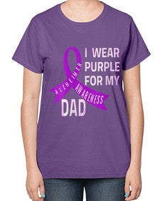 Womens I Wear Purple for My Dad Alzheimers Disease Awareness VNeck 221# - alzheimers-  Ladies T-Shirt
