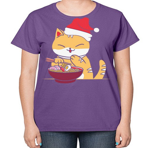 Xmas Kawaii Anime Shiba Inu Eating Ramen 289# - anime-  Ladies T-Shirt