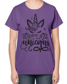 believe in unicorns black 55# - unicorn-  Ladies T-Shirt