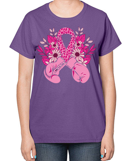 boxing gloves breast cancer - breast cancer-  Ladies T-Shirt
