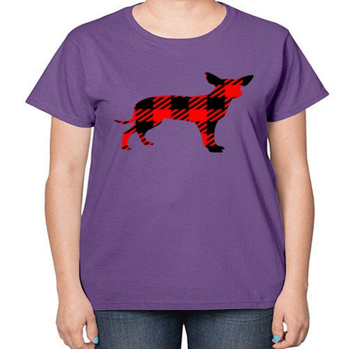 buffalo plaid pointed ear dog 64# - dogs-  Ladies T-Shirt