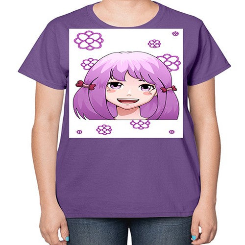 cute ponytails purple hair girl 63# - anime-  Ladies T-Shirt