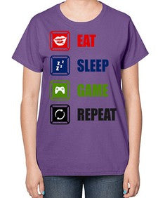 eat sleep game repeat 77# - video games-  Ladies T-Shirt