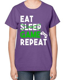 eat sleep game repeat 78# - video games-  Ladies T-Shirt