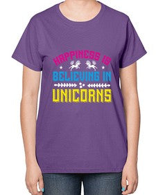 happiness is believing in unicorns 161# - unicorn-  Ladies T-Shirt