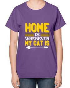 home is wherever my cat is Style 50# - cats-  Ladies T-Shirt