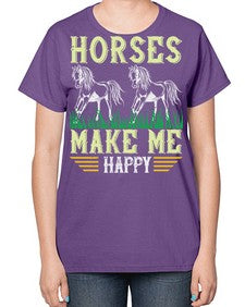 horses make me happy Style 40# - horse-  Ladies T-Shirt
