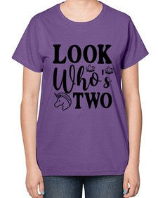 look whos two 267# - unicorn-  Ladies T-Shirt