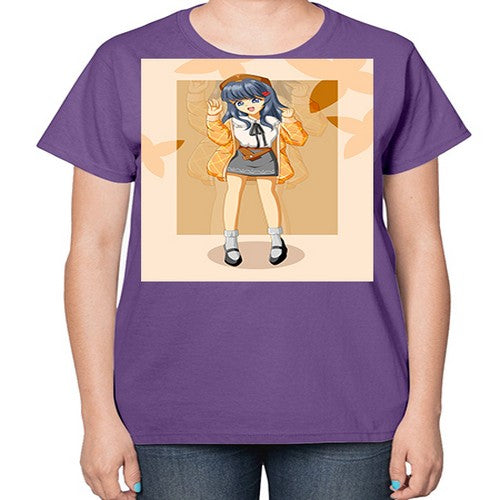 of beautiful girl with jacket 132# - anime-  Ladies T-Shirt