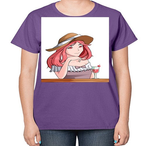 pretty woman with fresh juice in summer 37# - anime-  Ladies T-Shirt