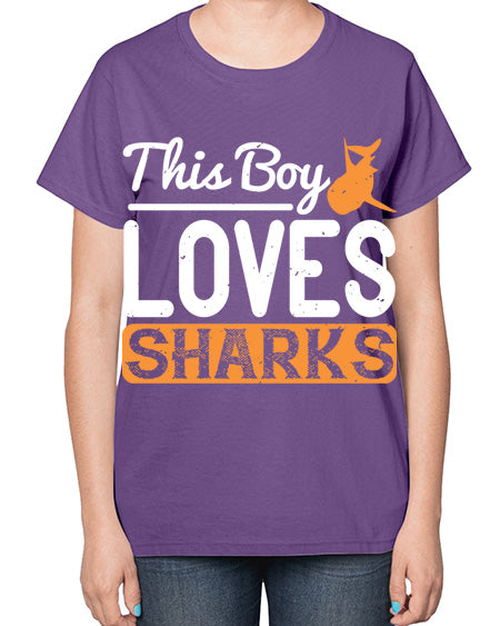 this boy loves sharks Style 14# - shark-fish-  Ladies T-Shirt
