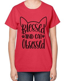 Blessed And Cat Obsessed Style 79# - cats-  Ladies T-Shirt