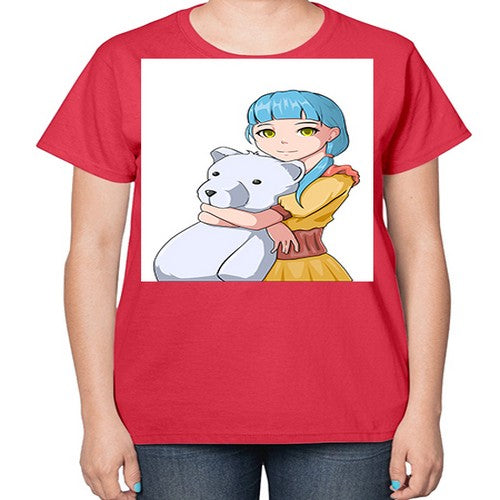 Cute girl with bear doll 26# - anime-  Ladies T-Shirt