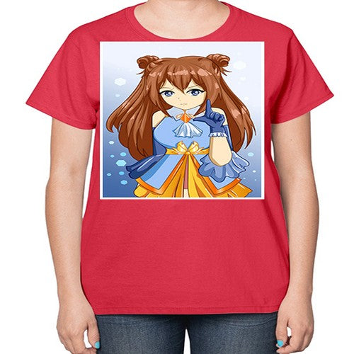 Cute little beautiful girl blue gold clothes cartoon 171# - anime-  Ladies T-Shirt