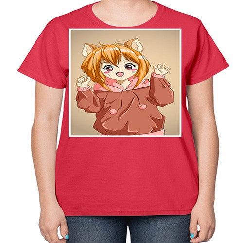 Cute little girl with accessories cat cartoon 170# - anime-  Ladies T-Shirt