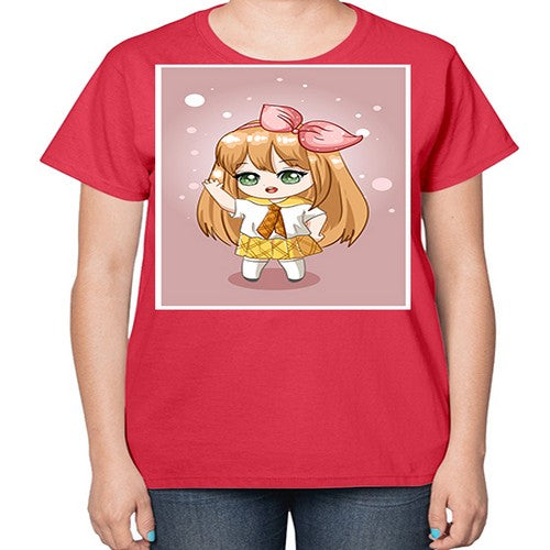 Cute little girl yellow hair wearing uniform 130# - anime-  Ladies T-Shirt