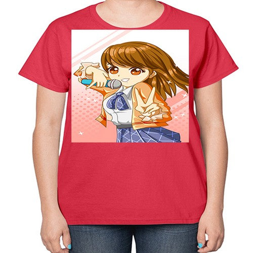 Cute teenage student girl singing song 47# - anime-  Ladies T-Shirt