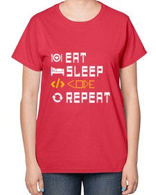 Eat sleep code repeat 49# - computer-  Ladies T-Shirt