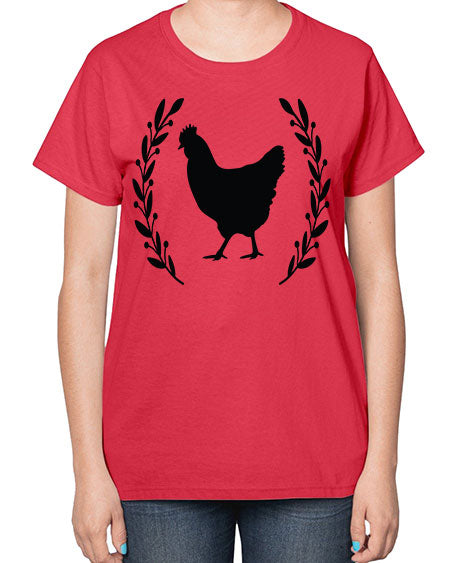 Floral Wreath Chicken - chicken-  Ladies T-Shirt