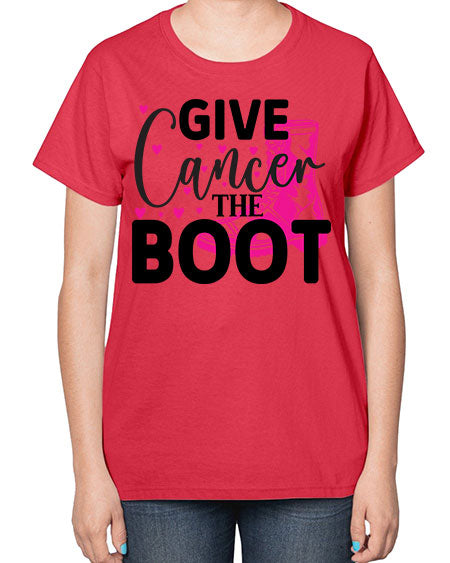 Give Cancer the Boot 24# - breast cancer-  Ladies T-Shirt
