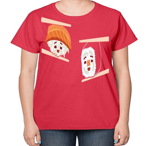 Happy Sushi Anime Kawaii Set Anime 232# - anime-  Ladies T-Shirt