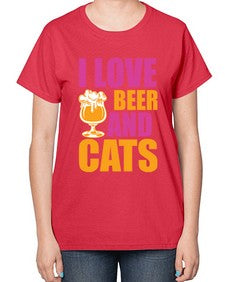 I Love Beer And Cats - cats-  Ladies T-Shirt