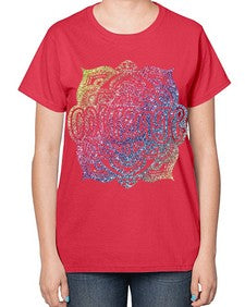Mandala Courage Rainbow Glitter 758# - mandala-  Ladies T-Shirt