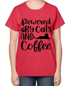Powered By Cats And Coffee Style 102# - cats-  Ladies T-Shirt