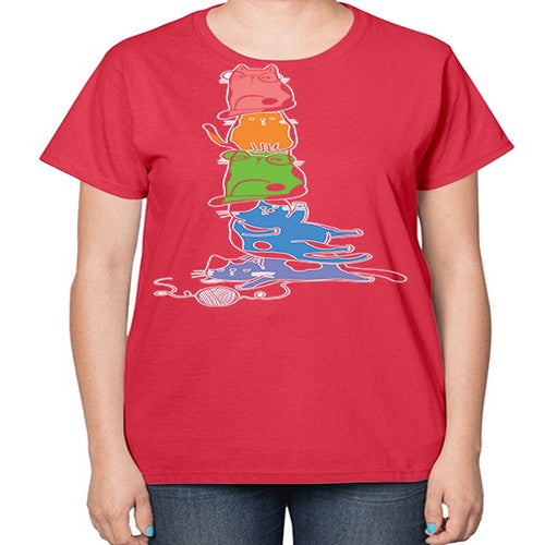 Pride Kawaii Cats Pile Cute Anime 277# - anime-  Ladies T-Shirt