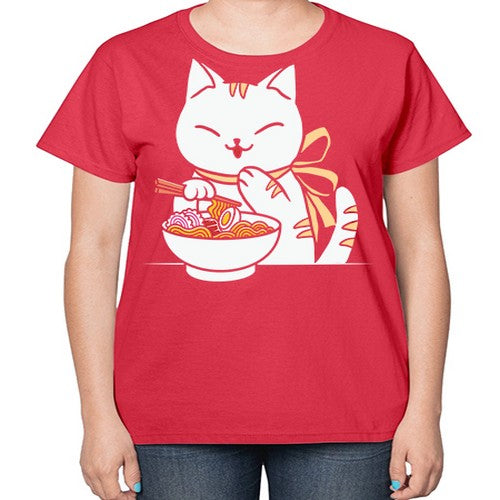 Ramen Cat Kawaii Anime Tee Japanese 280# - anime-  Ladies T-Shirt