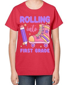 Rolling into first Grade 785# - first grade-  Ladies T-Shirt