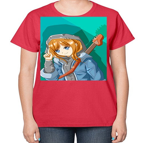 Swag and cute girl with a guitar 50# - anime-  Ladies T-Shirt