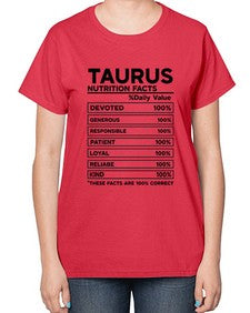 Taurus Nutrition Facts 490# - taurus-  Ladies T-Shirt