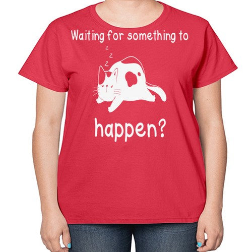 Waiting For Something Sleeping Cat 285# - anime-  Ladies T-Shirt