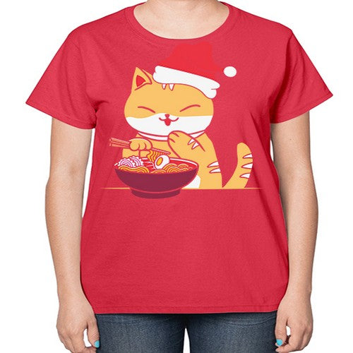 Xmas Kawaii Anime Shiba Inu Eating Ramen 289# - anime-  Ladies T-Shirt