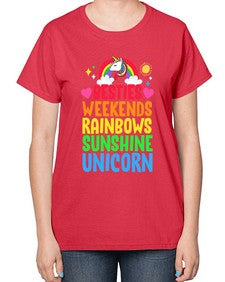 besties weekends rainbows sunshine unicorn 58# - unicorn-  Ladies T-Shirt