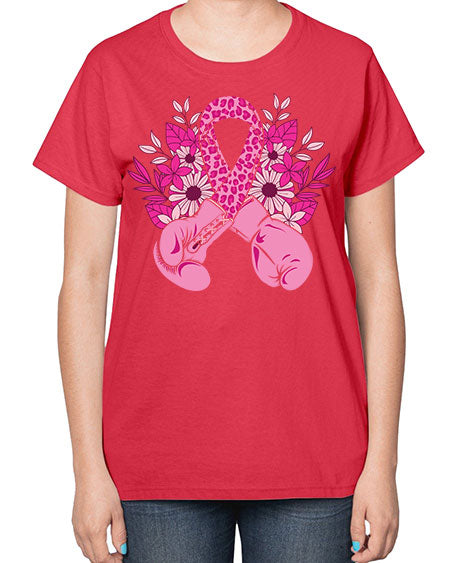 boxing gloves breast cancer - breast cancer-  Ladies T-Shirt