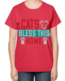 cats bless this home Style 36# - cats-  Ladies T-Shirt