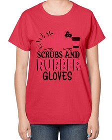coffee scrubs and rubber gloves Style 663# - nurse-  Ladies T-Shirt