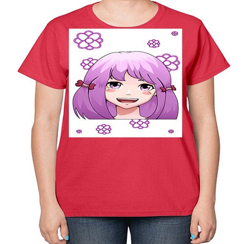 cute ponytails purple hair girl 63# - anime-  Ladies T-Shirt