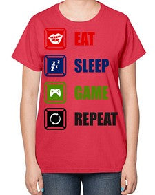 eat sleep game repeat 77# - video games-  Ladies T-Shirt