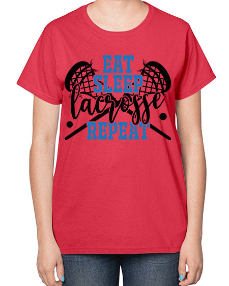 eat sleep lacrosse repeat 15# - lacrosse-  Ladies T-Shirt