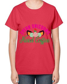 evern unicorns need coffee 126# - unicorn-  Ladies T-Shirt